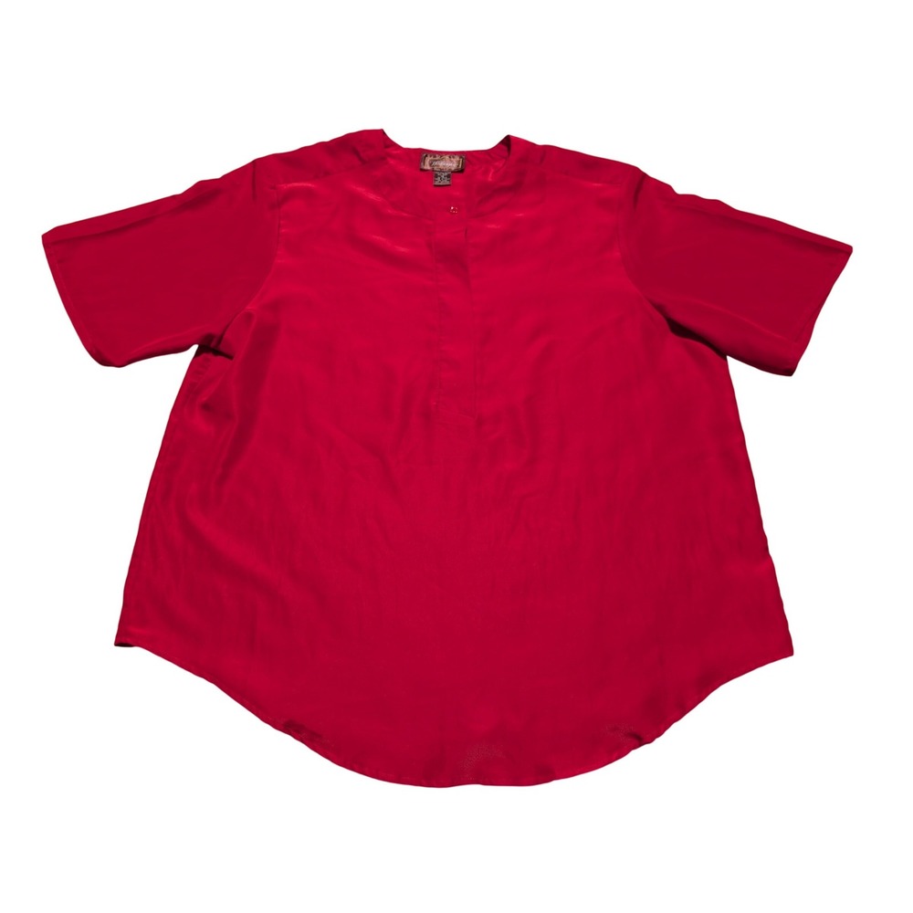 Worthington Blouse Women 18‎ Red Short Sleeve Split Neck Hidden Button Solid Top
